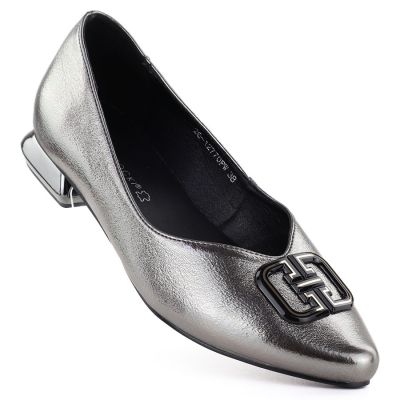 Women's ballerinas with decorative heels, silver Potocki SZ12770