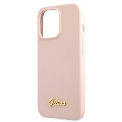 6. Guess GUHMP13LLSLMGLP iPhone 13 Pro / 13 6.1" light pink/light pink hardcase Silicone Script Gold Logo Magsafe
