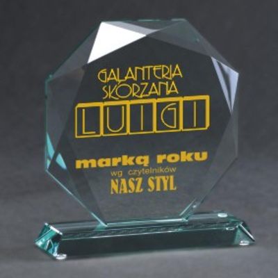 6. Engraved glass trophy with case + paint filling