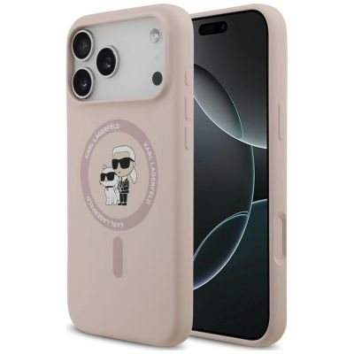 Karl Lagerfeld Silicone Karl&Choupette Ring MagSafe Case for iPhone 18 Pro Max / 17 Pro Max – Pink