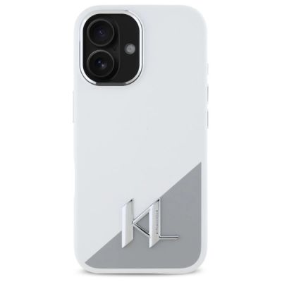 3. Karl Lagerfeld Silicone Initial Metal Logo MagSafe iPhone 16 Case - White