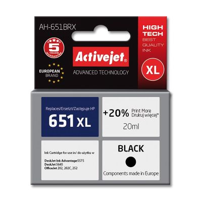 Activejet AH-651BRX Ink (replaces HP 651 C2P10AE; Premium; 20 ml; black)