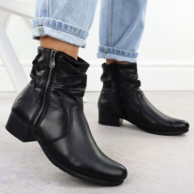 6. Women's black leather high-heeled ankle boots Rieker 78656-00