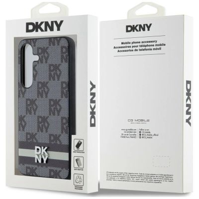 9. DKNY Leather Checkered Mono Pattern & Printed Stripes case for Samsung Galaxy S24+ - black