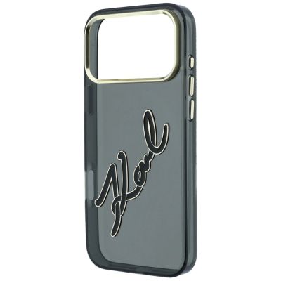 6. Karl Lagerfeld IML Big Signature Resin Metal Frame Case for iPhone 18 Pro / 17 Pro - Black