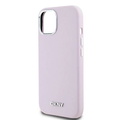 6. DKNY Liquid Silicone Small Metal Logo MagSafe Case for iPhone 15 / 14 / 13 - Pink