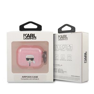 3. Karl Lagerfeld Glitter Karl's Head Case for AirPods 3 - Pink