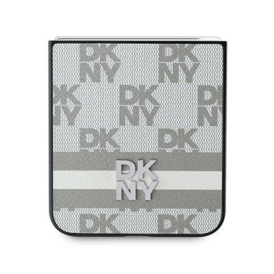 5. DKNY Checkered Pattern Printed Stripes Case for Samsung Galaxy Z Flip 6 - Beige