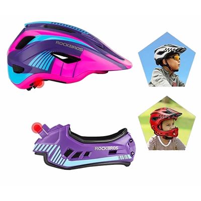 4. Rockbros TT-32SBPP-S children's bicycle helmet with detachable chinbar, size S - purple-pink