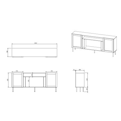 JUTA EF chest of drawers + electric fireplace 202x39.5x85 black + calabria linoleum