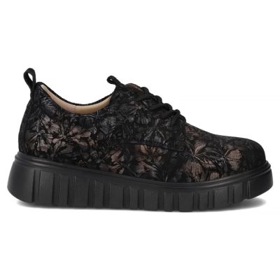 2. Filippo Black Floral Leather Platform Shoes DP6846