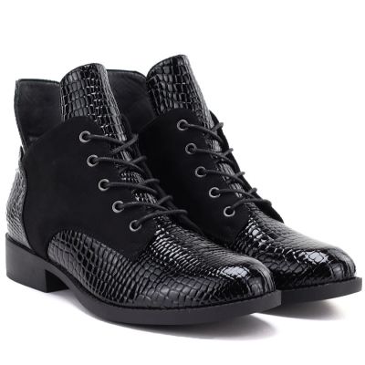 8. Women's patent leather ankle boots, black, Vinceza HX27-16524