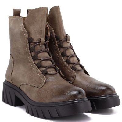4. Beige women’s ankle boots with block heel and platform Jezzi MR2502-9