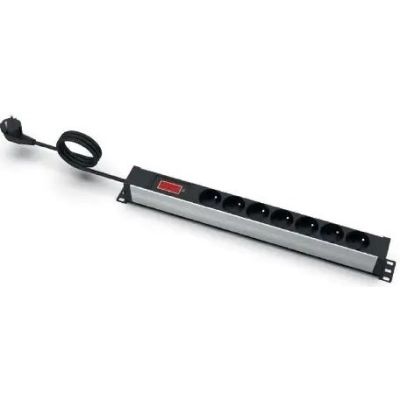 EmiterNet 19" power strip, 7-socket with pin, ammeter, 3m cable, uni-schuko plug