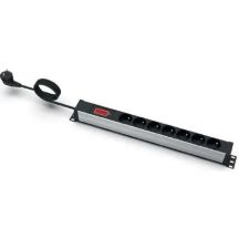 EmiterNet 19" power strip, 7-socket with pin, ammeter, 3m cable, uni-schuko plug
