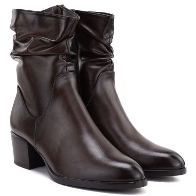4. Women's high-heeled ankle boots with a gathered upper, brown Vinceza 58682
