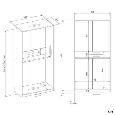7. OPENO 2W WHITE Wardrobe, Modular Rack with 2 Hanging Rails for the Bedroom