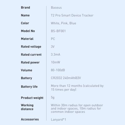 23. Baseus T2 Pro smart GPS tracker for children's handbag keys white (FMTP000002)