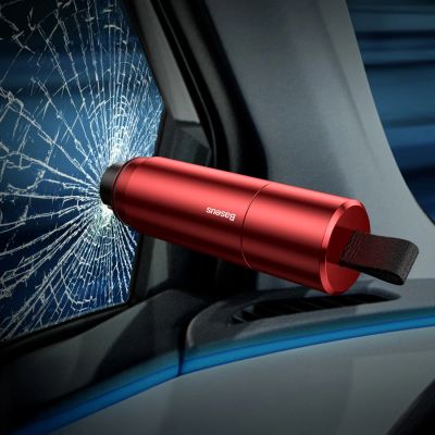 9. Baseus SharpTool Safety Hammer Glass Breaker with Seat Belt Cutter - Red