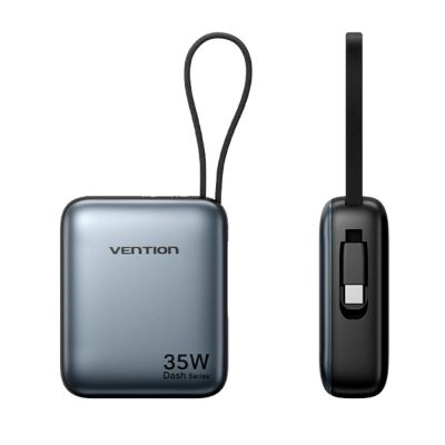 4. Vention 10000mAh 35W PD Power Bank with Built-in USB-C Cable Gray