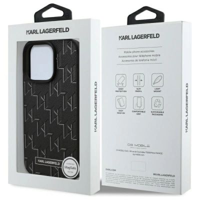 8. Karl Lagerfeld Leather Monogram Metal Logo MagSafe iPhone 16 Pro Case - Black