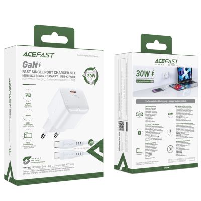 7. Acefast A77 Mini PD 30W GaN wall charger + USB-C cable - white