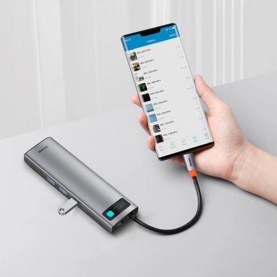10. Baseus Metal Gleam 11in1 multifunctional USB Type C HUB - 3x USB 3.2 Gen 1 5Gbps / USB Type C PD 100W / 3.5 mm mini jack AUX / VGA Full HD 60Hz / 2x HDMI 4K 30Hz / TF and SD card reader / RJ45 1Gbps gray (CAHUB-CT0G)