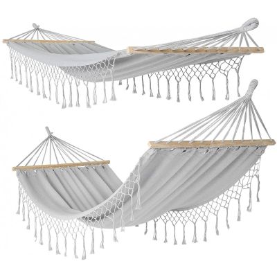 15. GARDEN HAMMOCK FOR 1 PERSON 200X100CM WITH SPREADER BAR AND FRINGE MIAMI GRAY