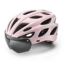 Rockbros Bike Helmet with Visor, Detachable UV Goggles, Detachable Visor, Unisex - Pink