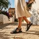 7. Women's black leather sandals Cambell 19391