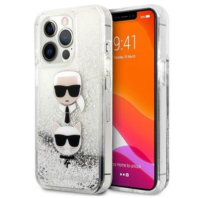 Karl Lagerfeld Liquid Glitter Karl&Choupette Head case for iPhone 13 Pro / iPhone 13 - silver