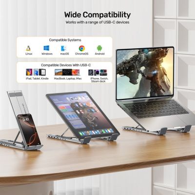 18. UNITEK ADJUSTABLE LAPTOP STAND + HUB USB-C/A, HDMI 2.0, PD 100W