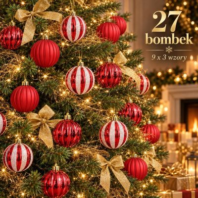 4. Safe Decorative Plastic Baubles, 27 Pieces, 6 cm, Red and White, MICA