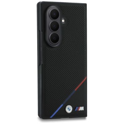 3. BMW M Leather Perforated Tricolor Stripe Metal Logos MagSafe Case for Samsung Galaxy Z Fold 8 Ultra - Black