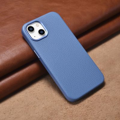 13. iCarer Litchi Premium Leather Case iPhone 14 Plus Magnetic Leather Case with MagSafe Light Blue (WMI14220711-LB)