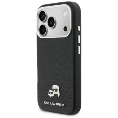 2. Karl Lagerfeld Karl & Choupette Head Pins Saffiano MagSafe Case for iPhone 17 Pro Max - Black