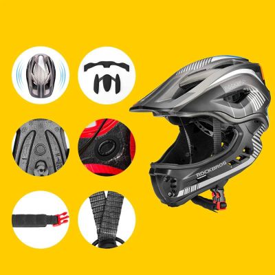 4. Rockbros TT-32SBTG-M children's bicycle helmet with removable chinbar, size M - gray