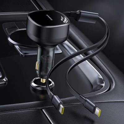 4. Baseus Enjoyment Retractable 2-in-1 Car Charger C+C 33W Cluster Black