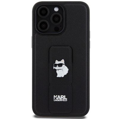 3. Karl Lagerfeld Gripstand Saffiano Choupette Pins Case for iPhone 13 Pro / 13 - Black