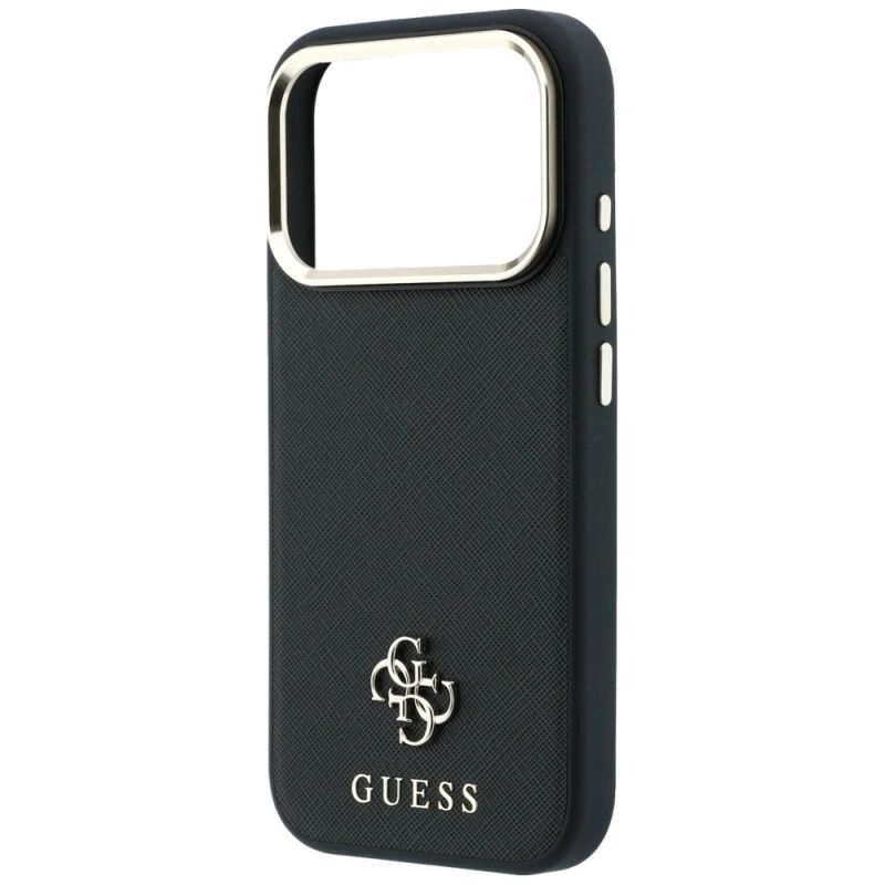6. Guess Saffiano Small 4G & Classic Logo MagSafe Case for iPhone 18 Pro / 17 Pro - Black