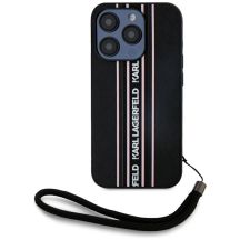 Karl Lagerfeld Saffiano Athleisure Stripes Cord iPhone 15 Pro Case - Pink