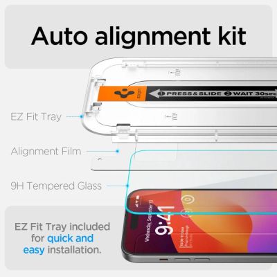 9. Spigen Glas.tR EZ Fit Tempered Glass for iPhone 15 Plus / 16 Plus - 2 pcs.