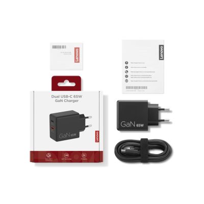 2. Lenovo G0A6065BEU GaN 2x USB-C 65W Wall Charger Black