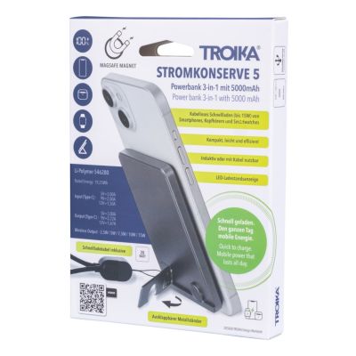 6. TROIKA POP50 5000 mAh Wireless Charging Gray, Black