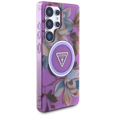 4. Guess Glitter Flowers Triangle Buttons MagSafe case for Samsung Galaxy S25 Ultra - purple