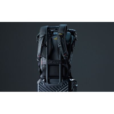 9. ASUS ROG SLASH Backpack Edition 20 Roll-Up Backpack Black Polyester, Waxed Leather (Pull Up)