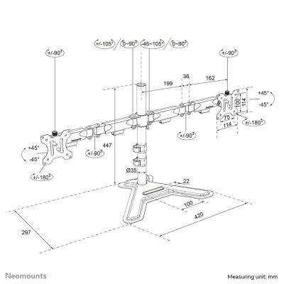 8. Neomounts DS45-600BL2 monitor mount/stand for monitors up to 81.3 cm (32"), Desk, Black