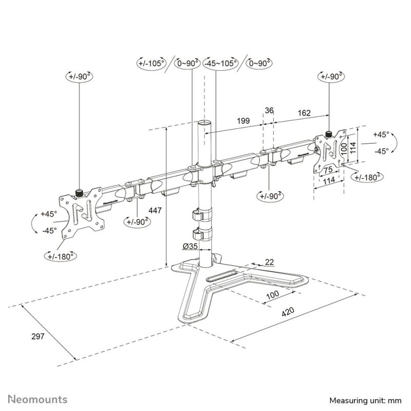 8. Neomounts DS45-600BL2 monitor mount/stand for monitors up to 81.3 cm (32"), Desk, Black