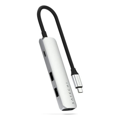 6. Satechi 4-in-1 USB-C Slim Multiport Adapter 4K - Aluminum Adapter for USB-C Mobile Devices (USB-C, 4K HDMI, 2x USB-A) (Silver)