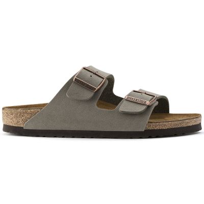 9. Birkenstock Arizona Birko-Flor Nubuck Stone Regular Wide Gray Women's/Men's Slides (0151211)